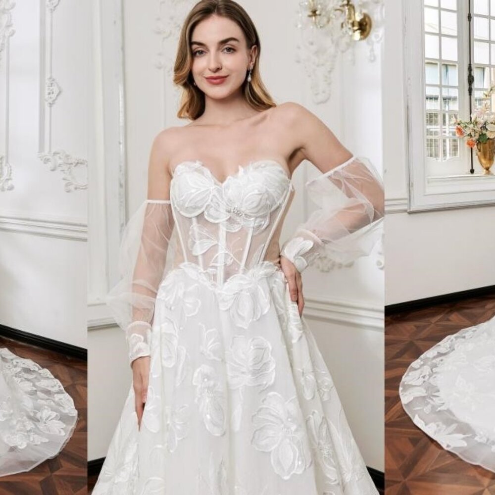 Darius Cordell - WT4871 - strapless corset wedding dress with detachable sleeves